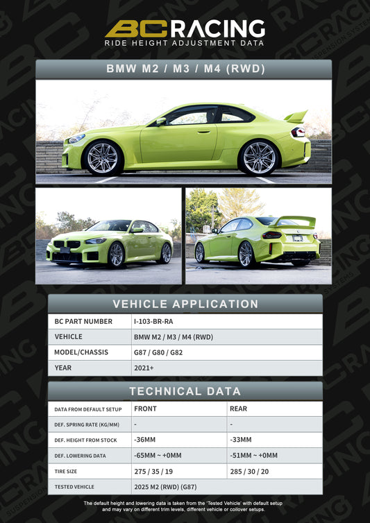 BC Racing BR RA Coilovers for BMW M2 G87 RWD