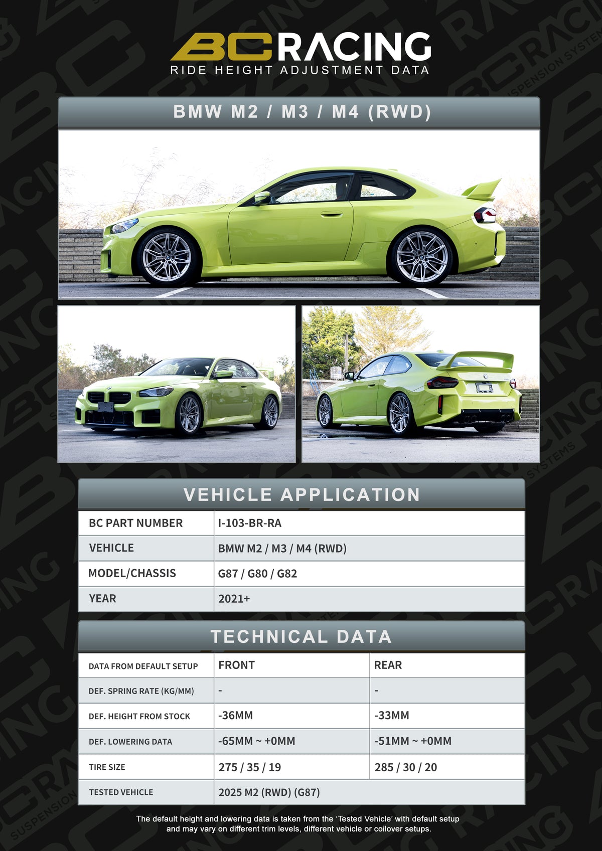 BC Racing BR RA Coilovers for BMW M2 G87 RWD